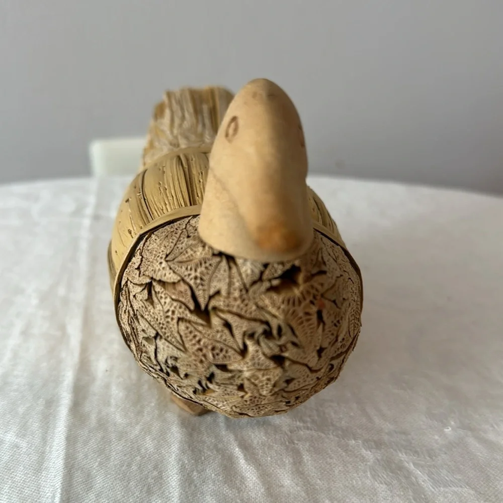 Handmade Wood Straw Duck Statue Art Deco